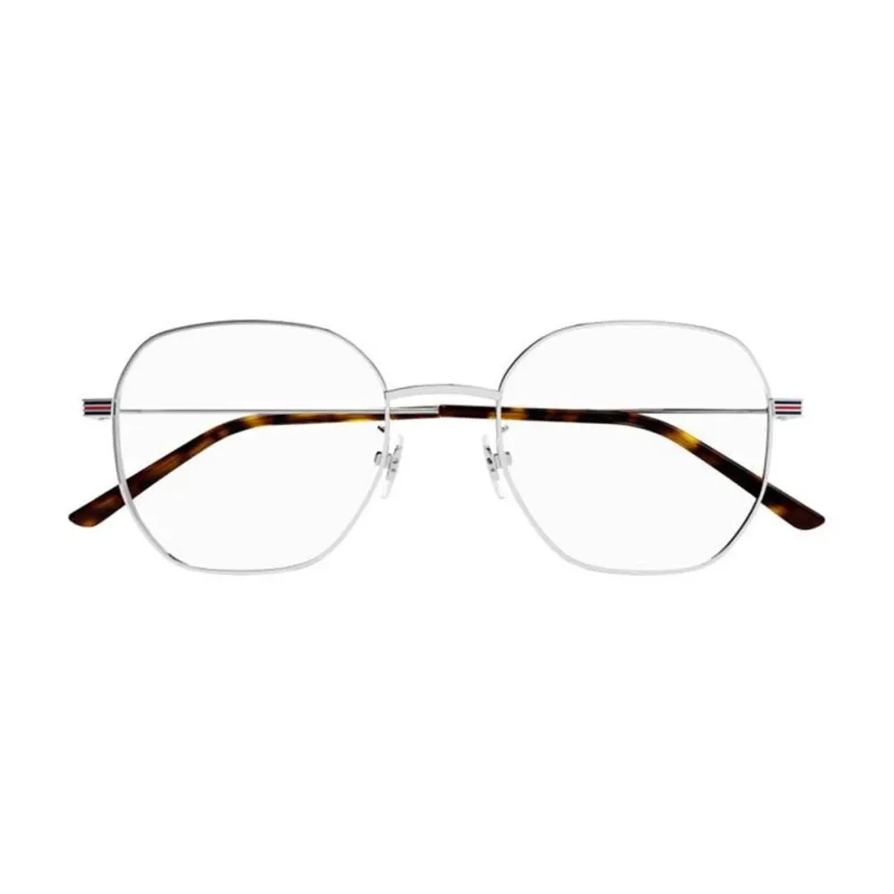 Gucci Eyeglasses Square Full Rim, Shiny Silver Frame and Clear Demo Lens Lens